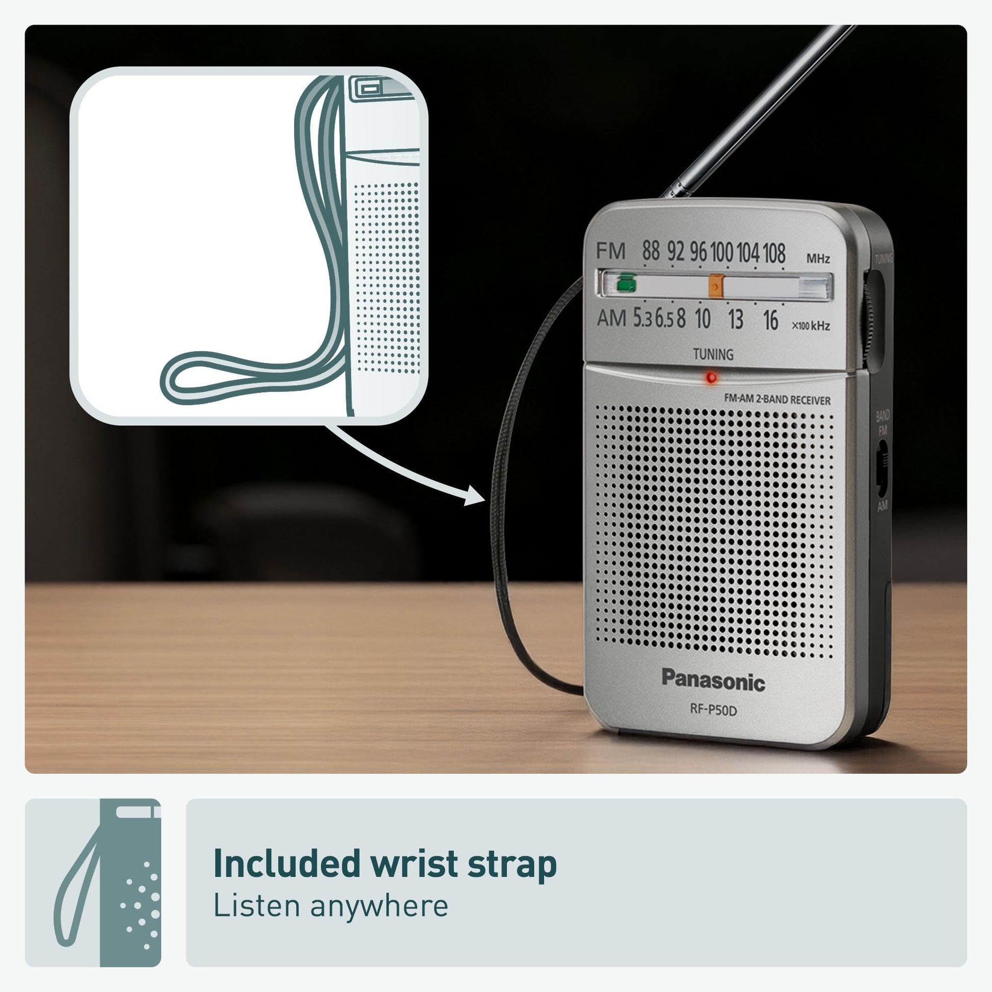 Panasonic RF-P50 Pocket AM/FM Radio, Silver, Without Headphone (RFP50) Panasonic