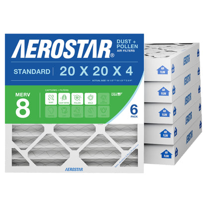 Aerostar 20 x 20 x 4 MERV 8 Pleated Air Filter, Pleated (Pack of 6) Aerostar