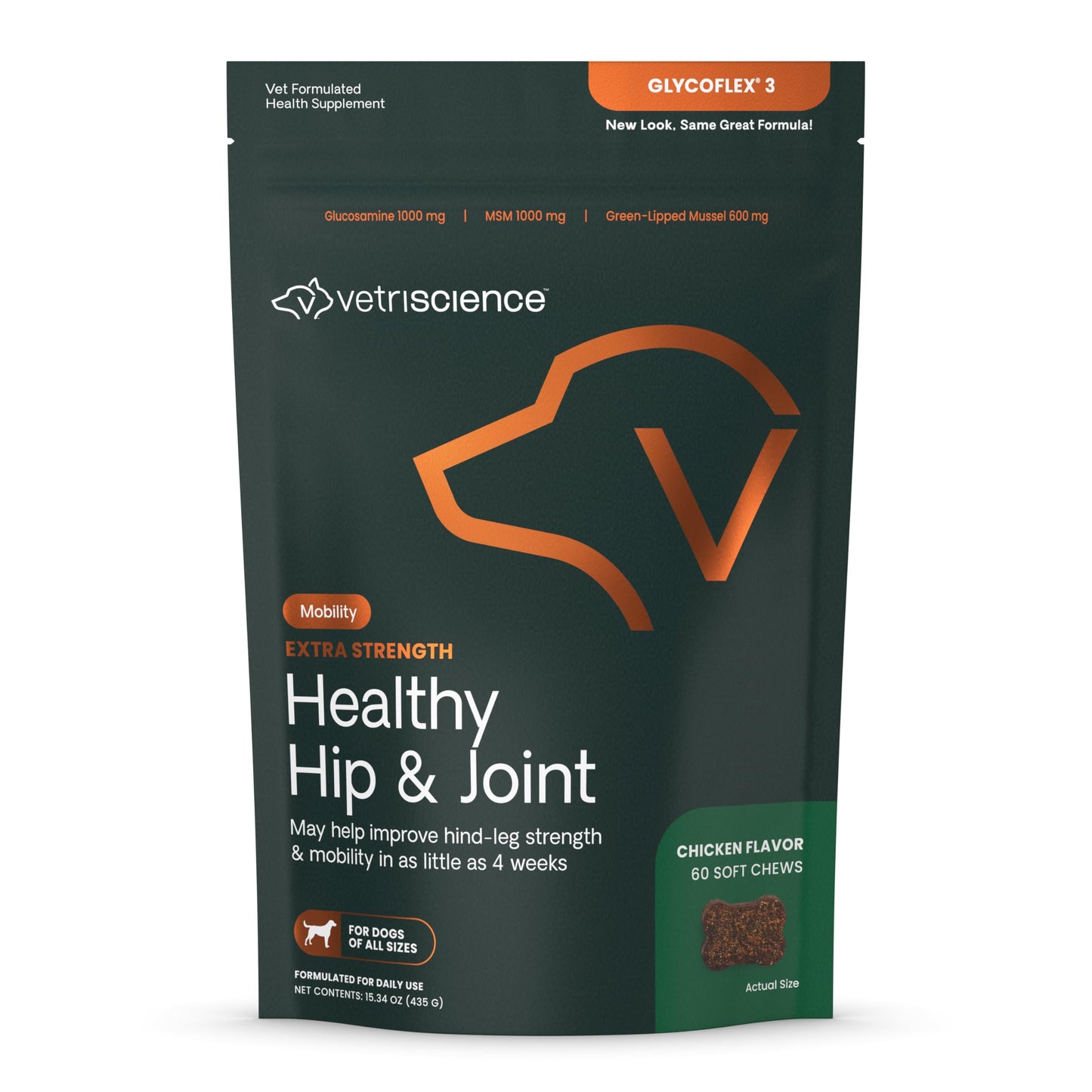 VETRISCIENCE Glycoflex Clinically Proven Hip and Joint Supplement with Glucosamine for Dogs, Chicken, 60 Chews - Vet Recommended Mobility Support Supplement with DMG, MSM, and Perna Vetri-Science Laboratories