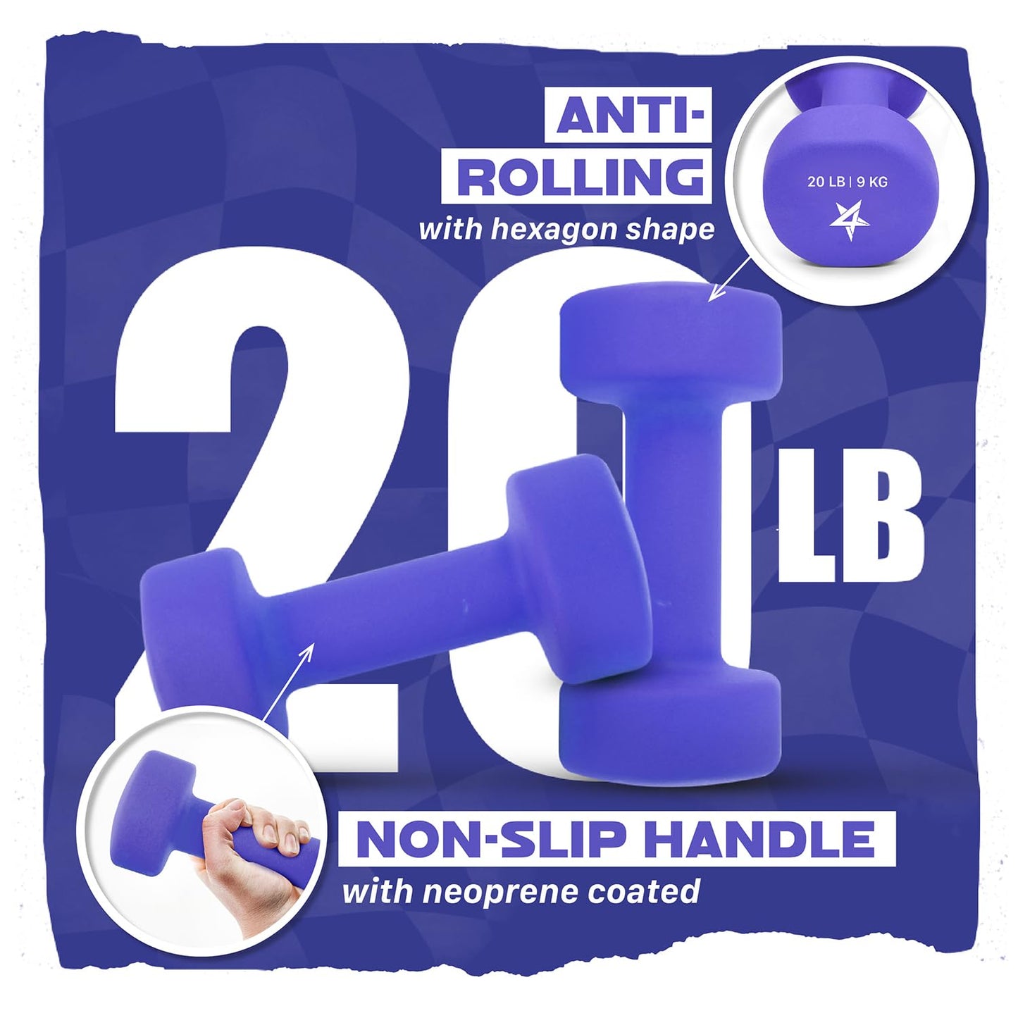 Yes4All Haltères en néoprène, poids et haltères, ensemble de poids, poids à main pour femmes, paire d'haltères, poids libres (violet – 9 kg)
