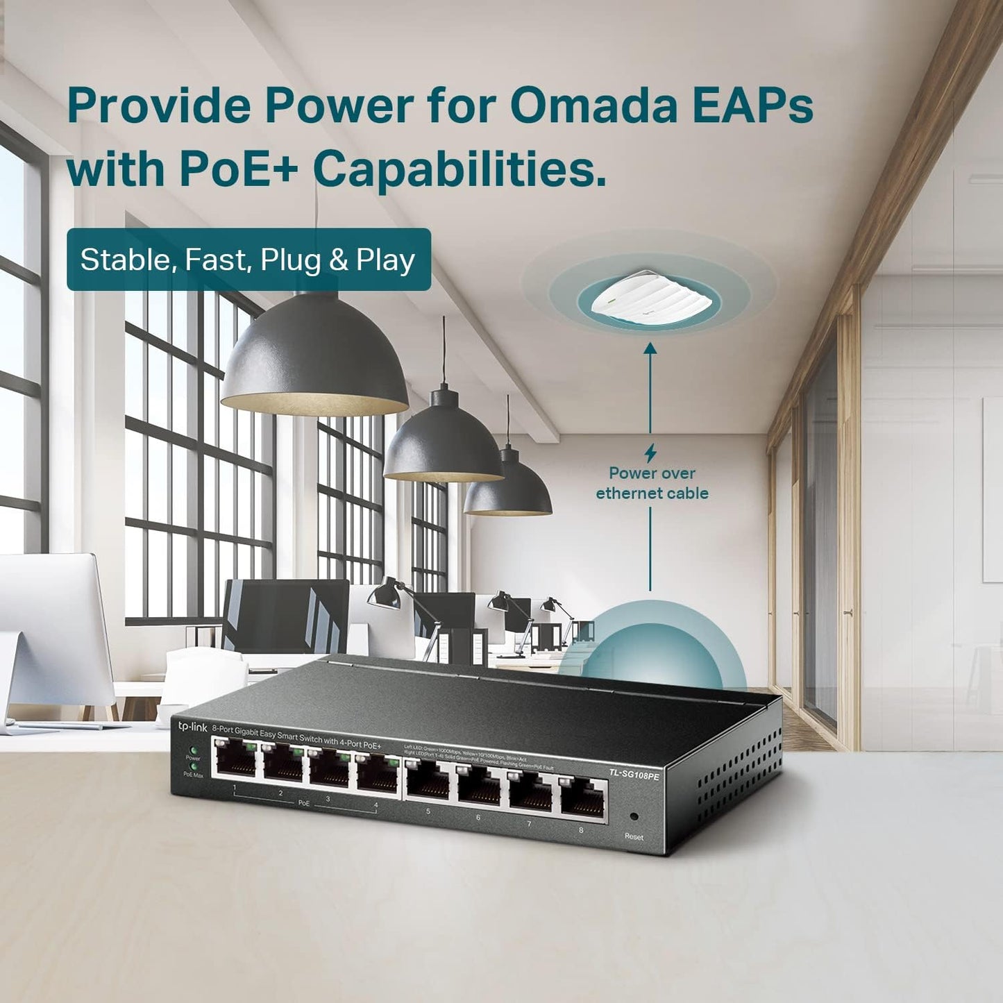 TP-Link 8–Port Gigabit PoE Switch, 4 PoE+ Ports @64W, Easy Smart (TL-SG108PE)