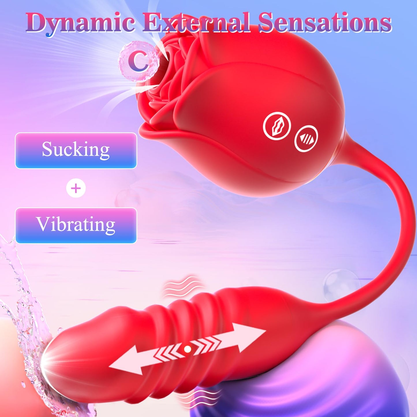 Neworld Sex Toys Rose Vibrator with 9 Sucking & Thrusting Dildo Vibrators