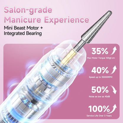 SnnyNyx Cordless Electric Nail Drill 35000 RPM, Professional Nail File Kit with LCD Display, 12 Bits & 36 Sanding Bands, Rechargeable Manicure Pedicure Kit for Acrylic Gel Nails, Salon & Home Use(Rose Gold) - Available at All In One Marketplace Canada
