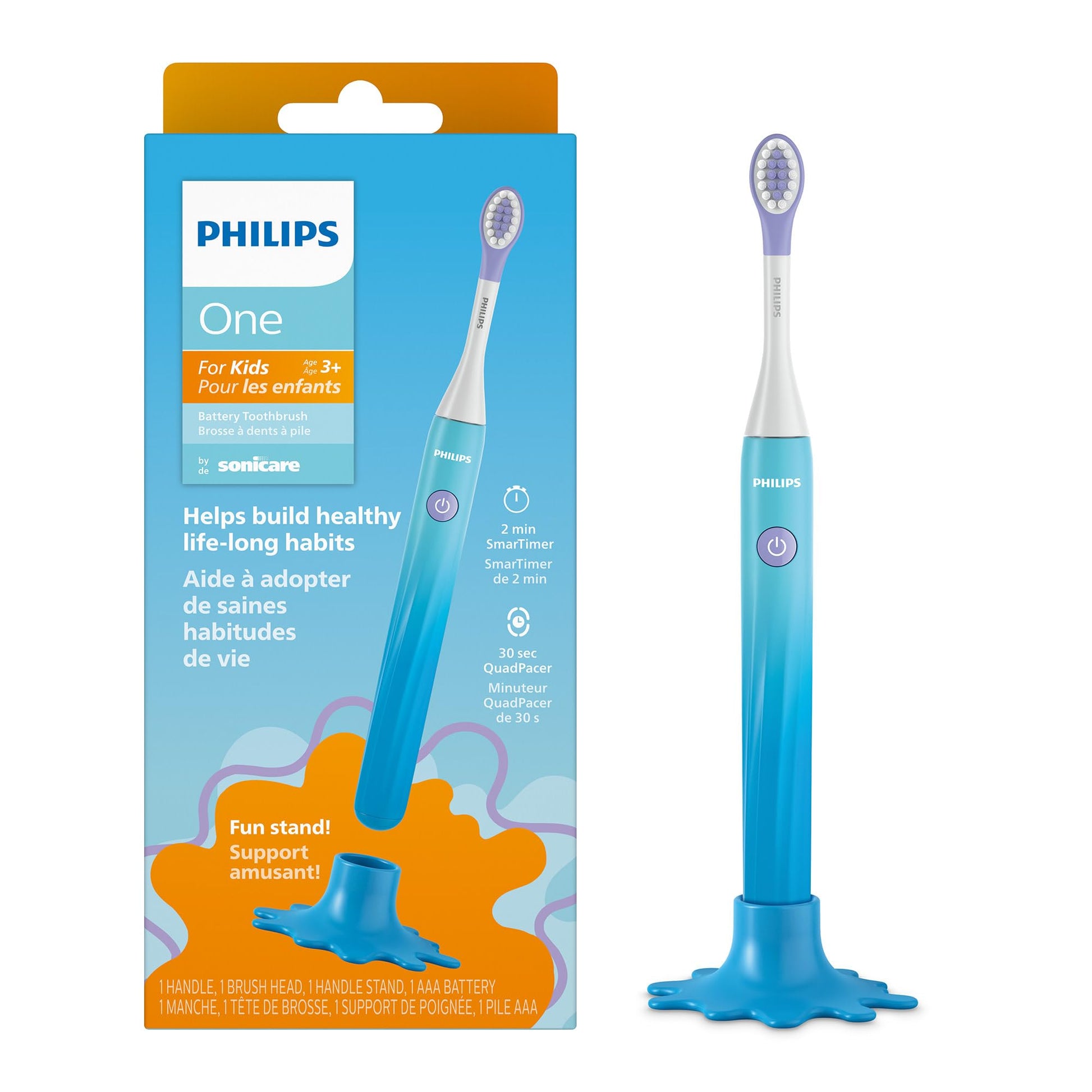 Philips One for Kids by Sonicare Battery Electric Toothbrush, Blue, HY1130/02