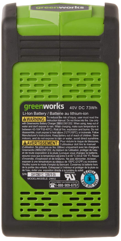 Greenworks 40V 2.0 Ah Lithium Ion Battery 29652, Green/Black - Available at All In One Marketplace Canada
