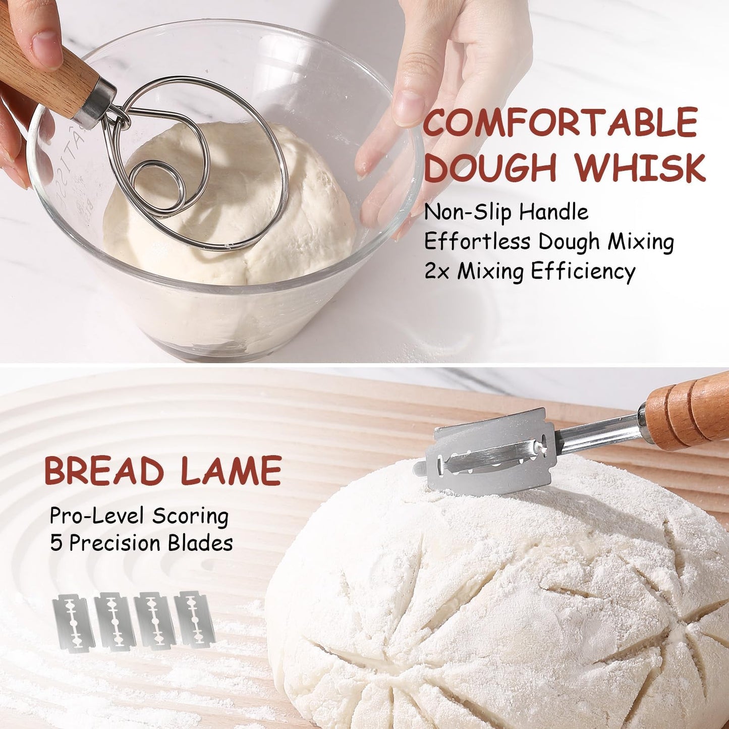 KOACKL Sourdough Bread Starter Kits, Banneton Sourdough Bread Making Tools Kit, Banneton Proofing Basket Making Bread Basket Baking for Baking Dough with Rising Pattern (Round and Oval) - Available at All In One Marketplace Canada