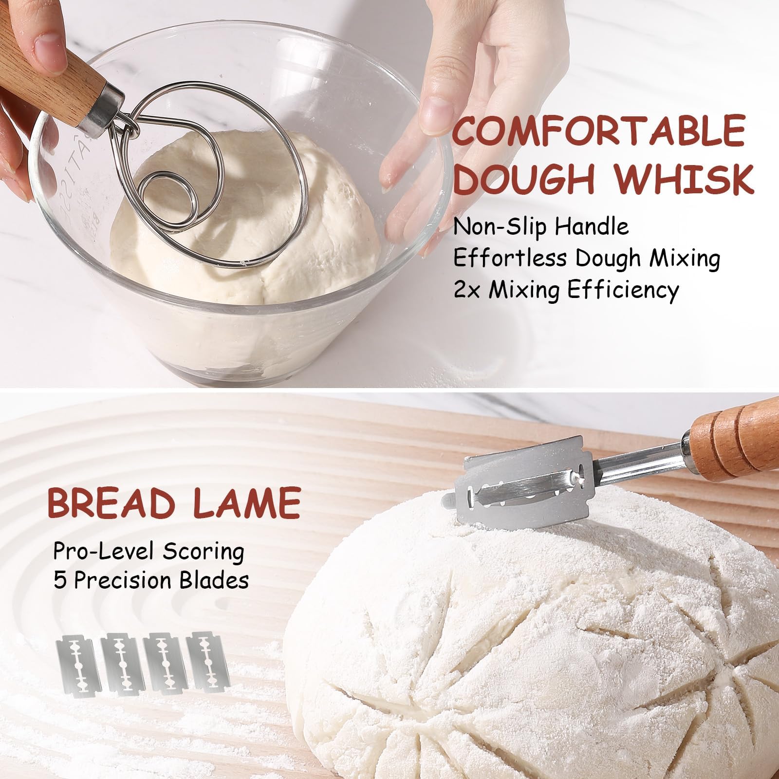KOACKL Sourdough Bread Starter Kits, Banneton Sourdough Bread Making Tools Kit, Banneton Proofing Basket Making Bread Basket Baking for Baking Dough with Rising Pattern (Round and Oval) - Available at All In One Marketplace Canada