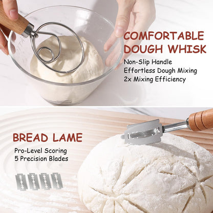 KOACKL Sourdough Bread Starter Kits, Banneton Sourdough Bread Making Tools Kit, Banneton Proofing Basket Making Bread Basket Baking for Baking Dough with Rising Pattern (Round and Oval) - Available at All In One Marketplace Canada