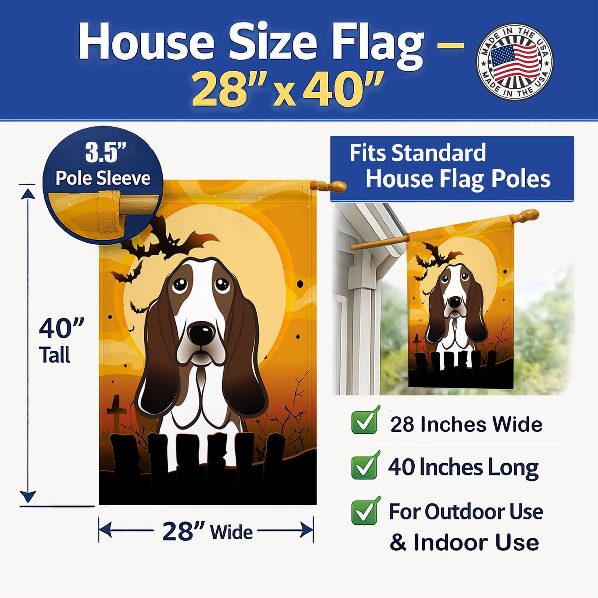 Drapeau de maison en toile Caroline's Treasures BB1801CHF Halloween Basset Hound, multicolore, grand
