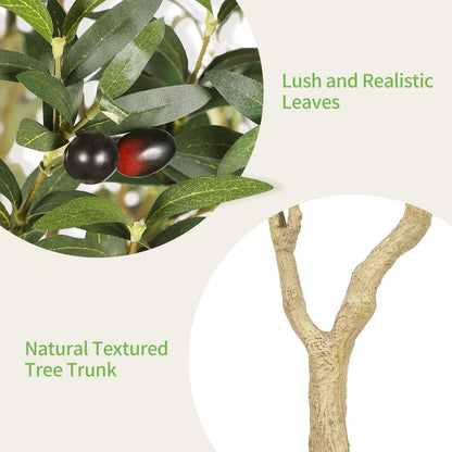 Realead 6ft Artificial Olive Tree with Tall Exquisite Planter - Realistic Faux Olive Tree with Thick Trunk and Lifelike Fruits - Large Fake Olive Tree for Home Office Decor - Available at All In One Marketplace Canada