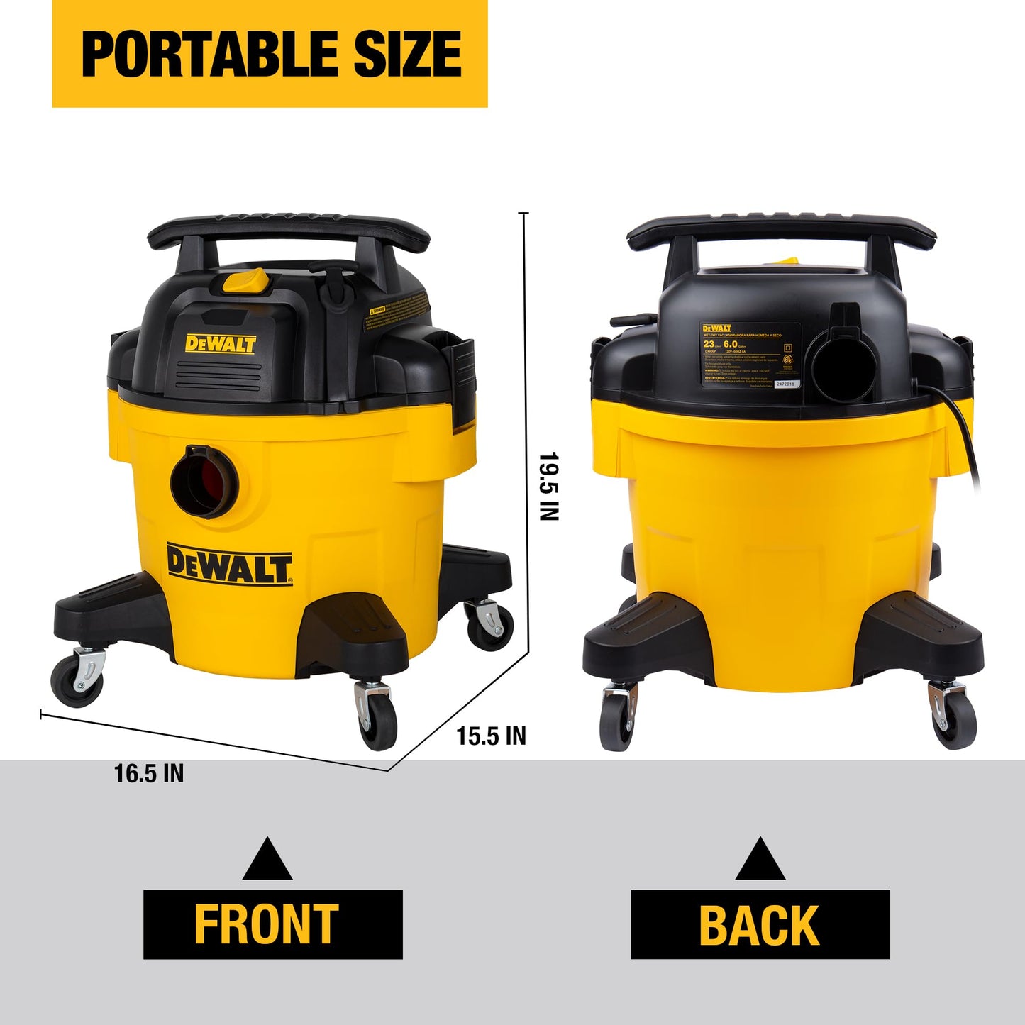 DEWALT DXV06P 4 Peak HP Shop Vacuums, 6 Gallon Poly Wet/Dry Vac, Heavy-Duty Shop Vacuum with Blower Function Yellow+Black DEWALT