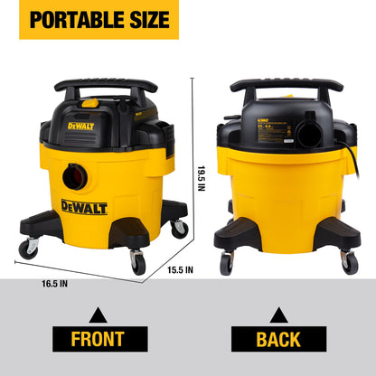 DEWALT DXV06P 4 Peak HP Shop Vacuums, 6 Gallon Poly Wet/Dry Vac, Heavy-Duty Shop Vacuum with Blower Function Yellow+Black DEWALT