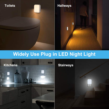 Lomotech Plug-in LED Night Light, 4 Pack Adjustment Lighting White Night Lights, Dusk to Dawn Sensor Nightlight, ETL Certified Night Lamp for Bedroom,Toilet,Stairway,Hallways (Soft White & Cool White)