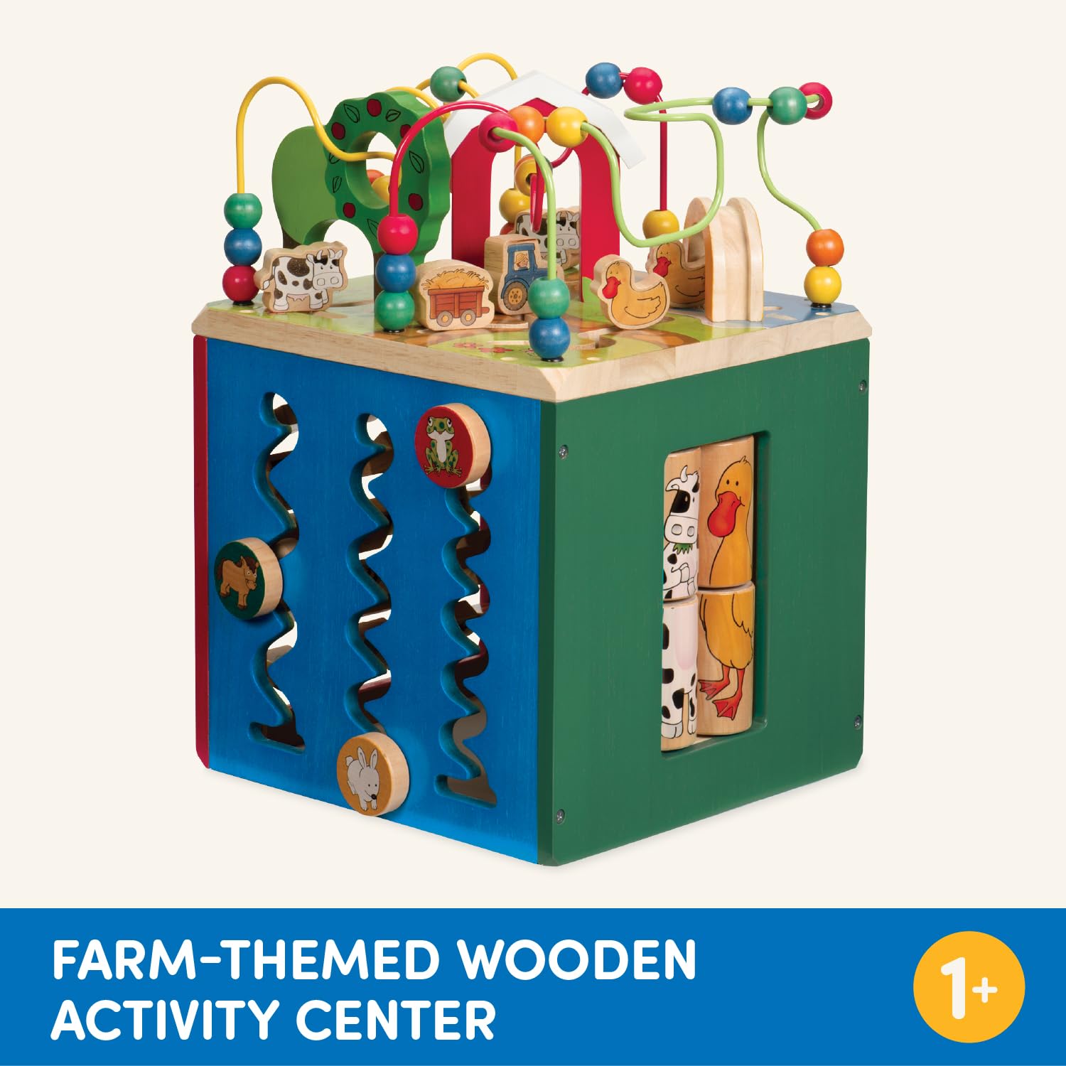 Battat Wooden Activity Cube - 5-Sided Play Center with Bead Maze, Doors Battat