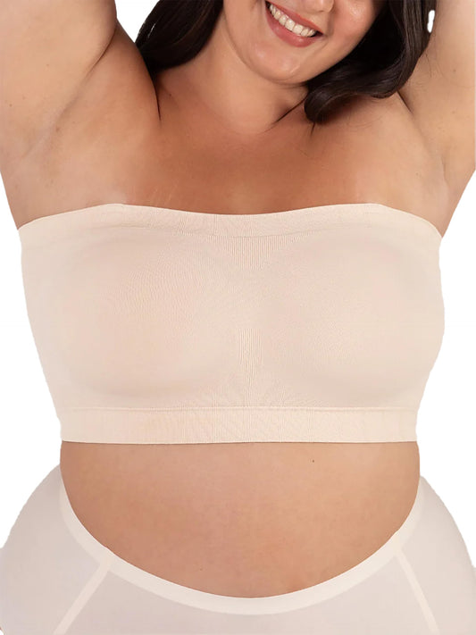 SHAPERMINT Convertible Strapless Bras for Women - Compression Wireless Bandeau Bra Top Beige