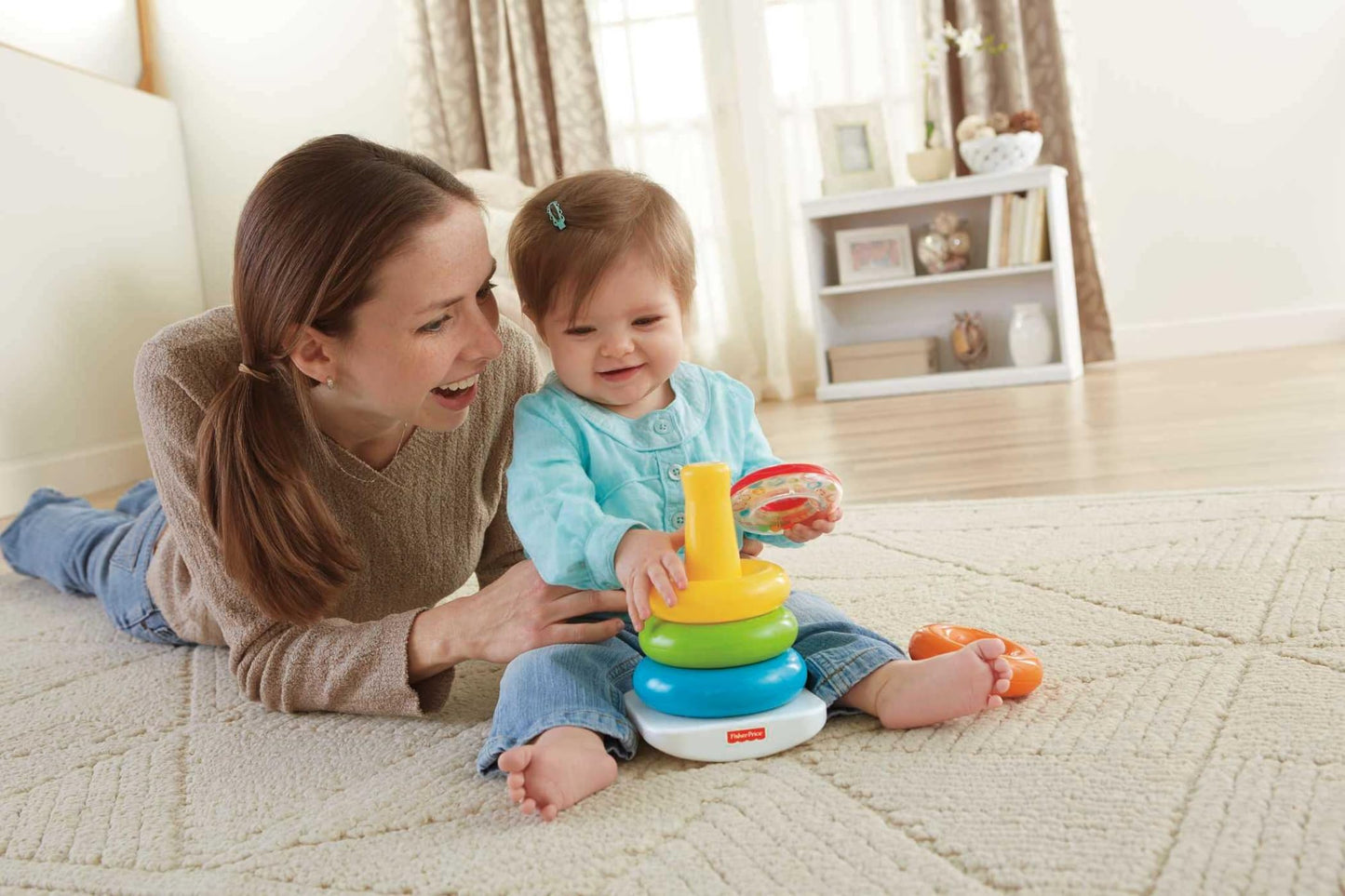 Fisher-Price Baby’s First Blocks & Rock-a-Stack Toy Set, Bucket of 10 Shapes & Ring Stacking Activity for Developmental Play Ages 6+ Months Fisher-Price