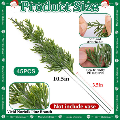 Watayo 60 Pcs Christmas Artificial Pine Branches with Red Berry Stems, 10.5" Faux Evergreen Norfolk Pine Cypress Leaves Stems, Fake Foliage Pine Needles Picks for DIY Craft Garland Home Decor 🍁 All In One Marketplace Canada