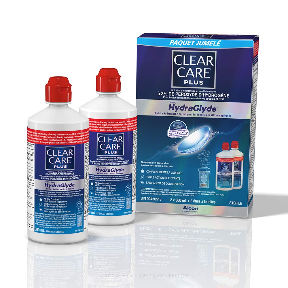 CLEAR CARE® Plus With HydraGlyde Contact Lens Solution, Twin Pack Cleaning & Disinfecting Solution With Hydrogen Peroxide, 2 x 360 mL