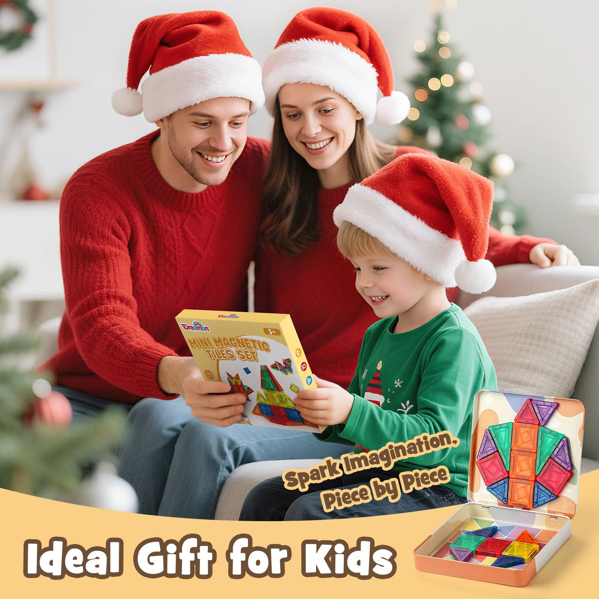 Dreamon 60PCS Mini Magnetic Tiles Travel Magnetic Tiles for Kids with Tin Box Building Toy Christmas Birthday Gift Boys Girls Age 3 4 5 6 7 8 Years Old 🍁 All In One Marketplace Canada