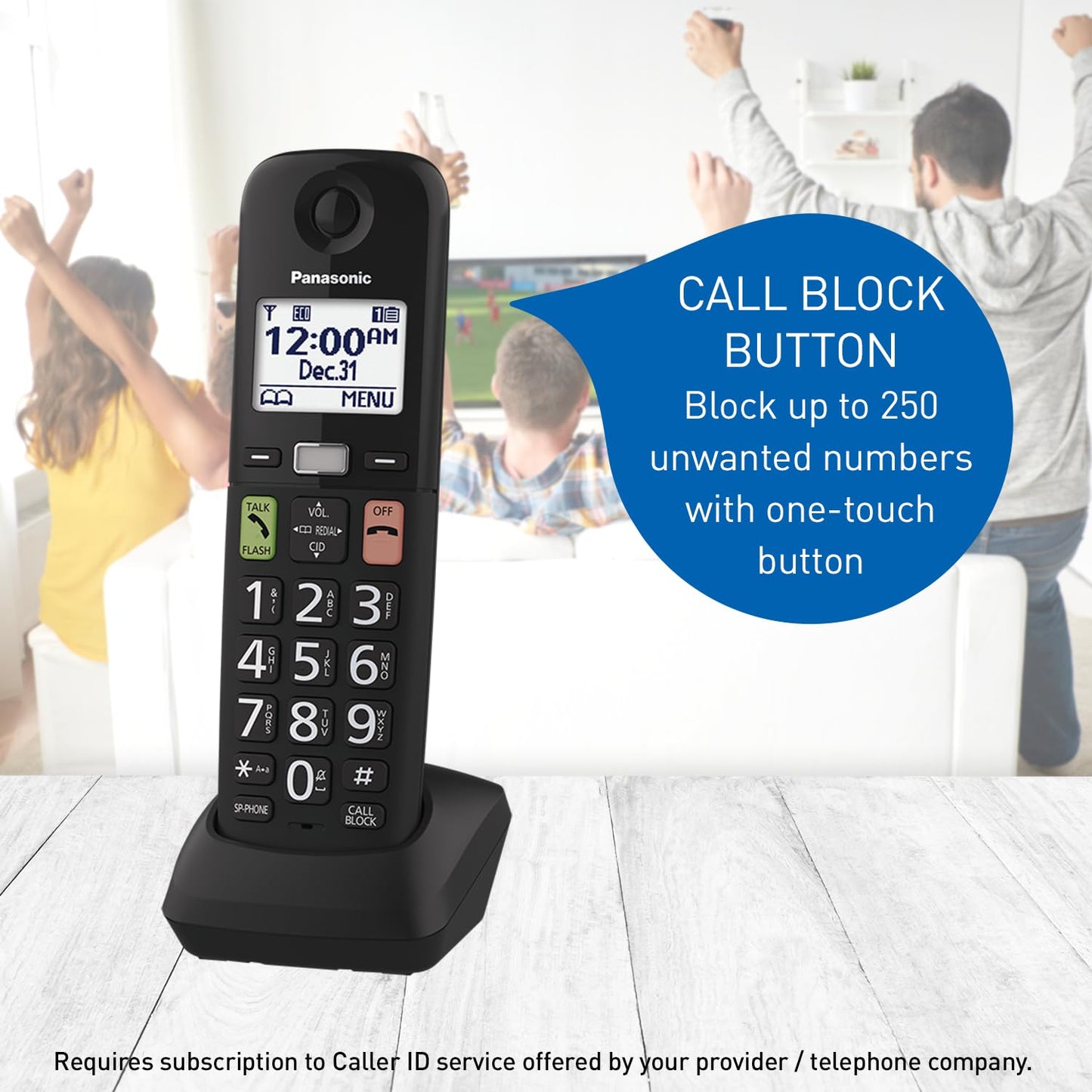 Panasonic Cordless Phone, Easy to Use with Large Display and Big Buttons, Flashing Favourites Key, Call Block, 2 Cordless Handsets - KX-TGU122CB (Black) Panasonic