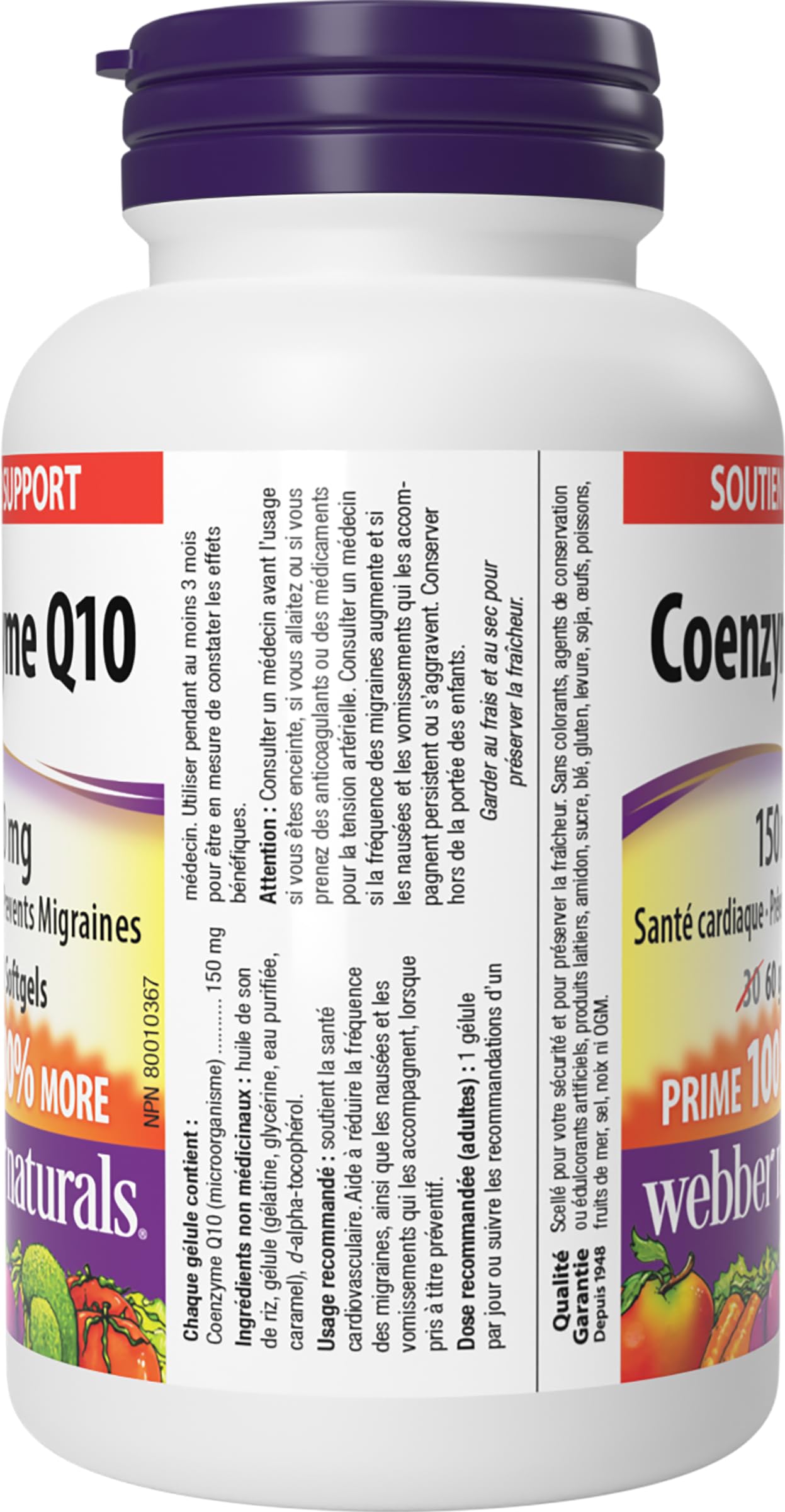 Webber Naturals Coenzyme Q10 (CoQ10) Supplement, 150 mg, 60 Softgels