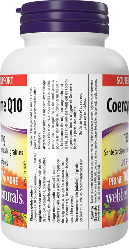Webber Naturals Coenzyme Q10 (CoQ10) Supplement, 150 mg, 60 Softgels