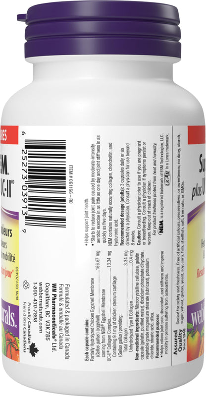 Webber Naturals Super NEM Plus UC-II Collagen, 90 Capsules, Eggshell Membrane to Help Relieve Joint Pain, Stiffness, and Mobility - Available at All In One Marketplace Canada