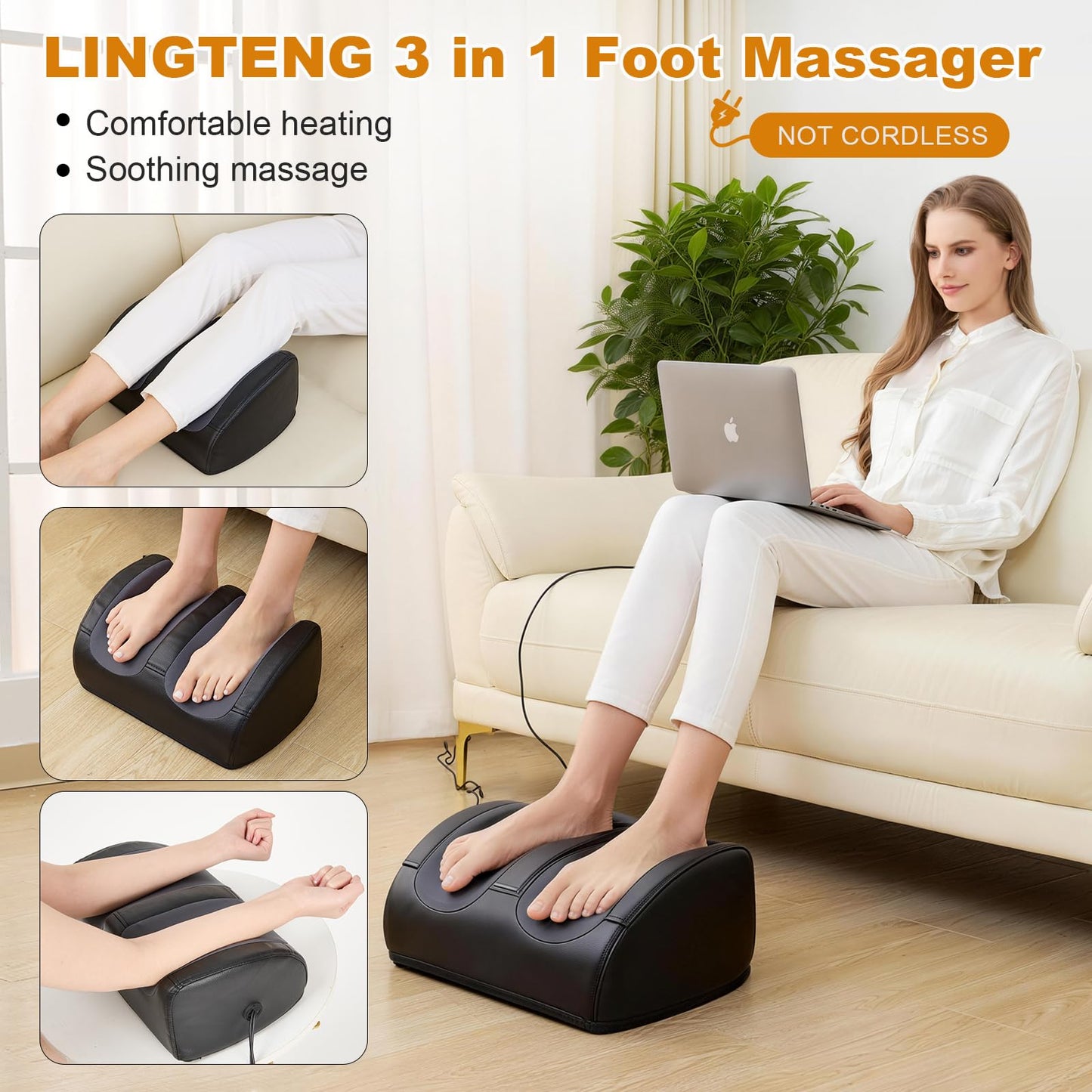 LINGTENG Foot Massager with Heat, with Massage Rollers, 3 Settings, Bi-Directional Rotation, Shiatsu Calf Massager for Calf, Foot and Sole Massage, Gift for Mum, Dad and Friends - Available at All In One Marketplace Canada