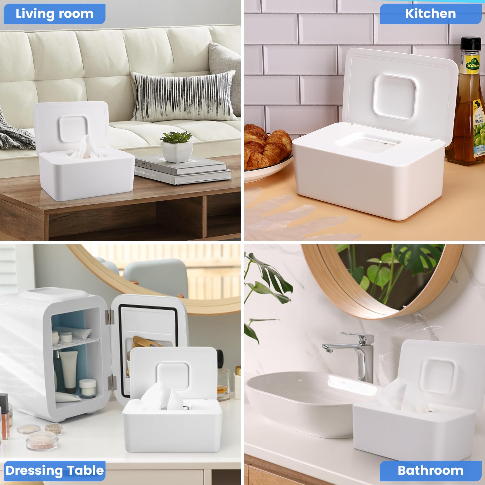 Lijroavy Baby Wipes Dispenser, Baby Wipe Holder for Fresh Wipes, Non-Slip Wipes Container, Refillable Baby Wipes Case with Sealing Design Lid (white)