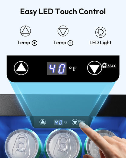 EUHOMY 18L Beverage Refrigerator Cooler, 24 Cans Mini Fridge with Quiet Compressor, Countertop Small Fridge with 40°F-61°F Digital Temperature Control, LED Lgiht for Home, Bar, Office