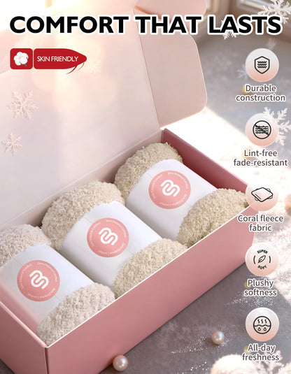 CLOSEMATE Womens Fuzzy Calf Socks, Cozy Cloud Socks Gift Box Set, 3 Pairs 🍁 All In One Marketplace Canada