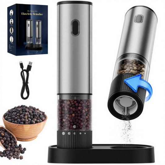 Salt and Pepper Grinder Set, Automatic Salt and Pepper Grinder, USB-C Rechargeable with 5 Adjustable Coarseness, One Hand Operation - Available at All In One Marketplace Canada