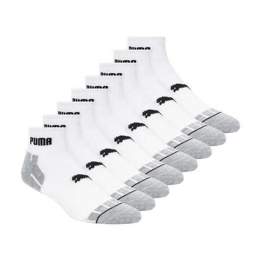 PUMA Men's 8 Pack Athletic Cushioned Quarter Crew Socks, White/Black, 10-13 - Available at All In One Marketplace Canada