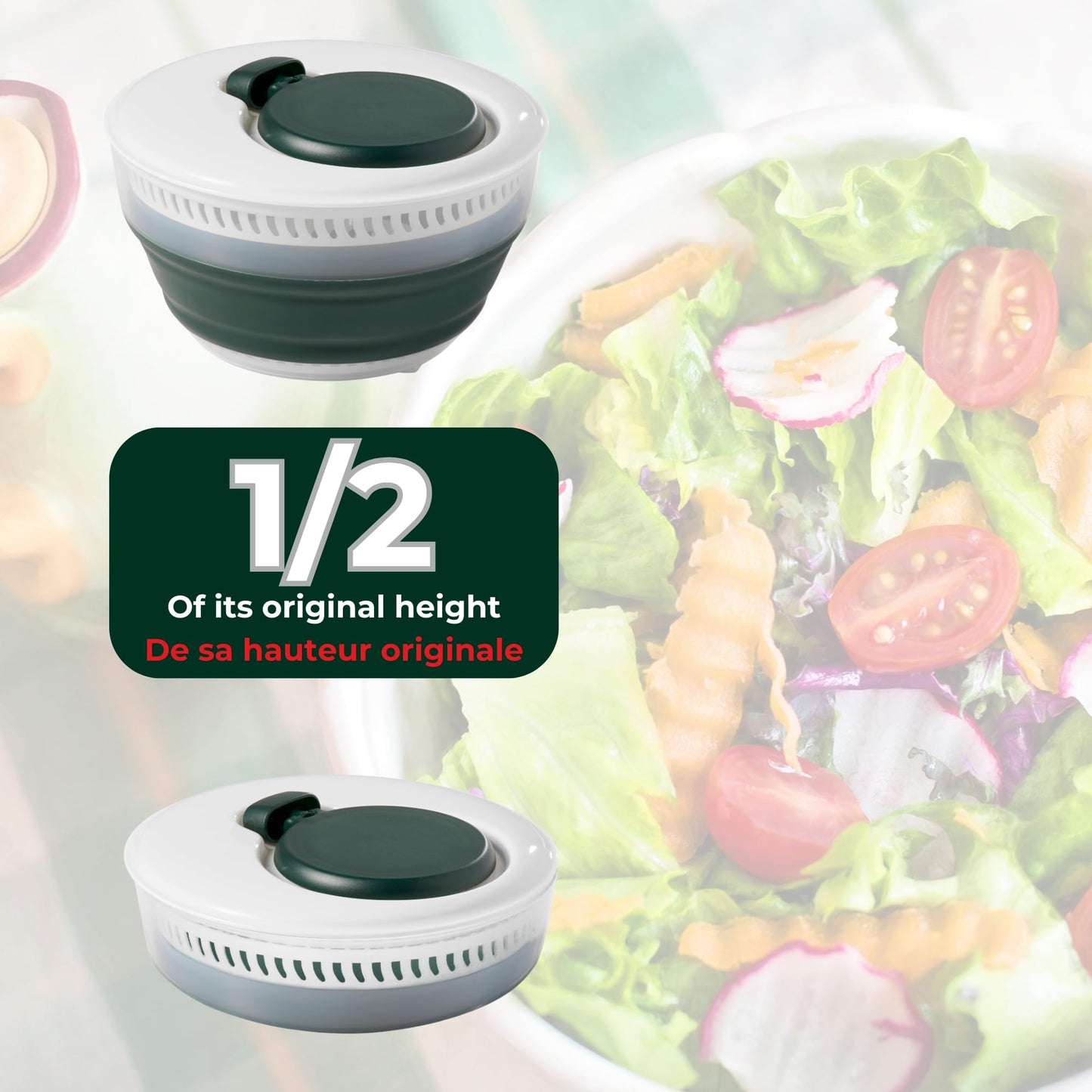Starfrit Collapsible Salad Spinner 3L Capacity - Compact Storage - Basket Doubles as Colander - Bowl Can Be Used For Serving - Available at All In One Marketplace Canada