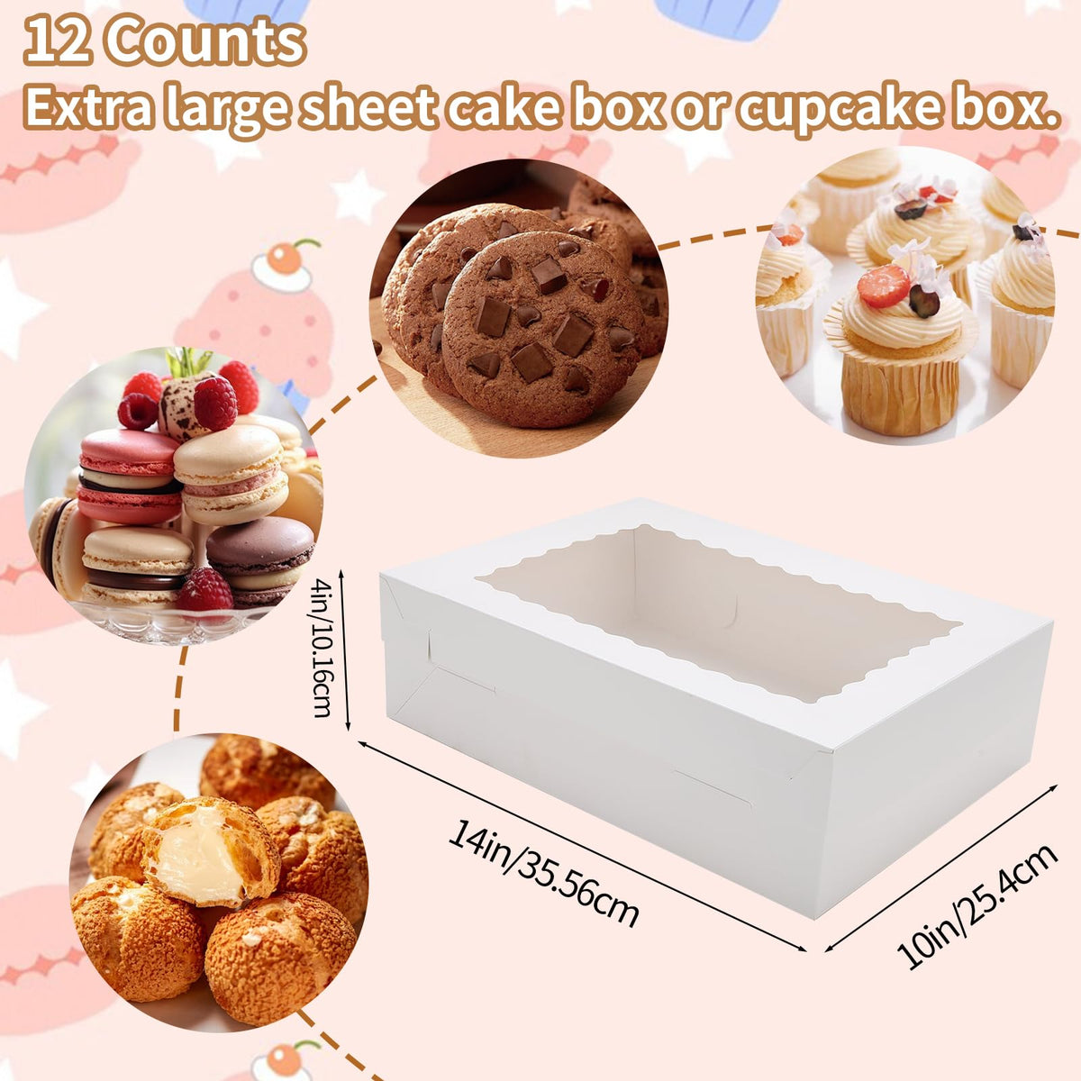 Anscher 12 Sets 14x10x4 Inch White Bakery Boxes with Window, Large Half Sheet Cake Boxes Cookie Boxes Treat Boxes for Pastry Baking Cake Donuts Cupcake Pie Packaging 🍁 All In One Marketplace Canada