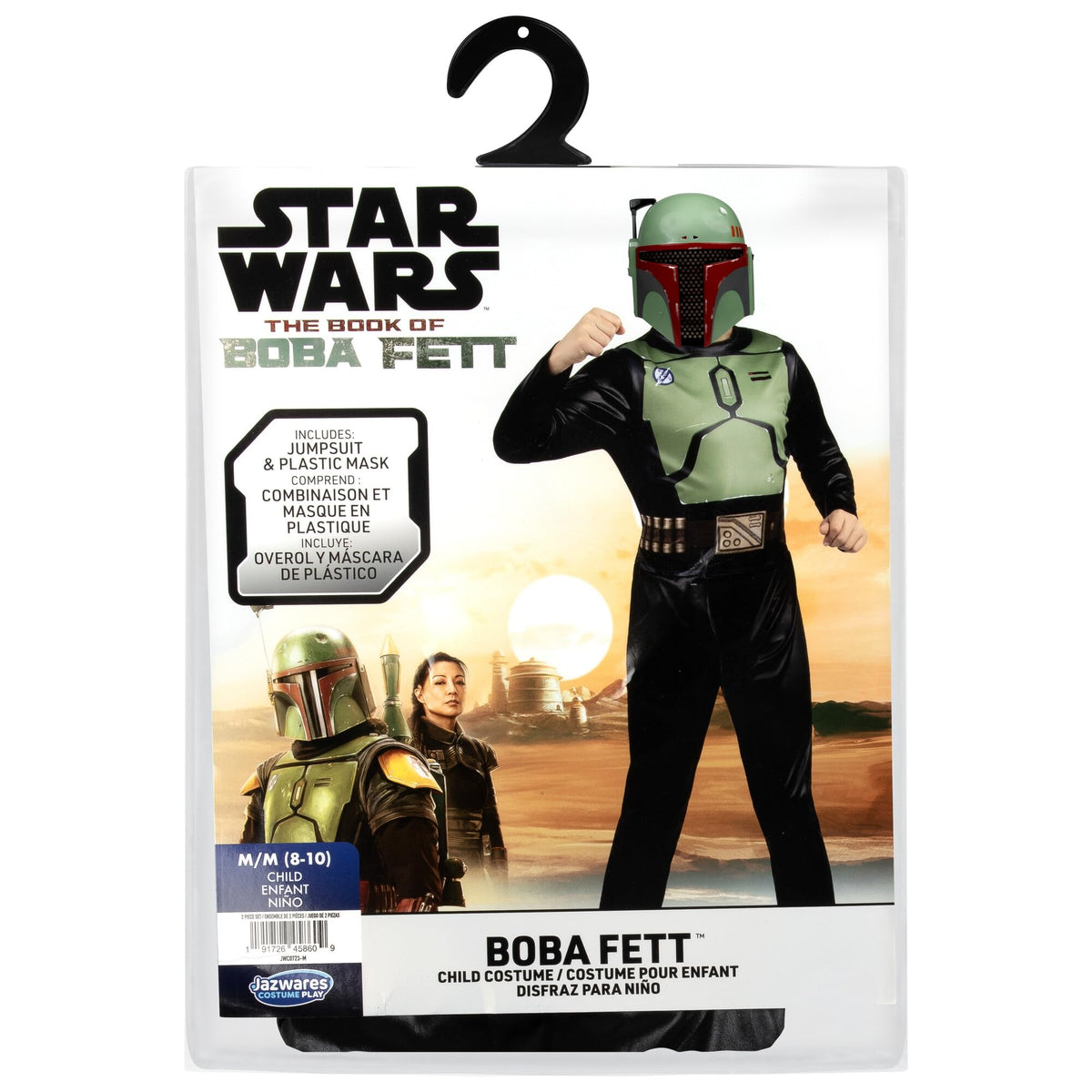 Costume d'Halloween officiel Star Wars Boba Fett pour enfant - Combinaison imprimée avec masque en plastique (G) noir