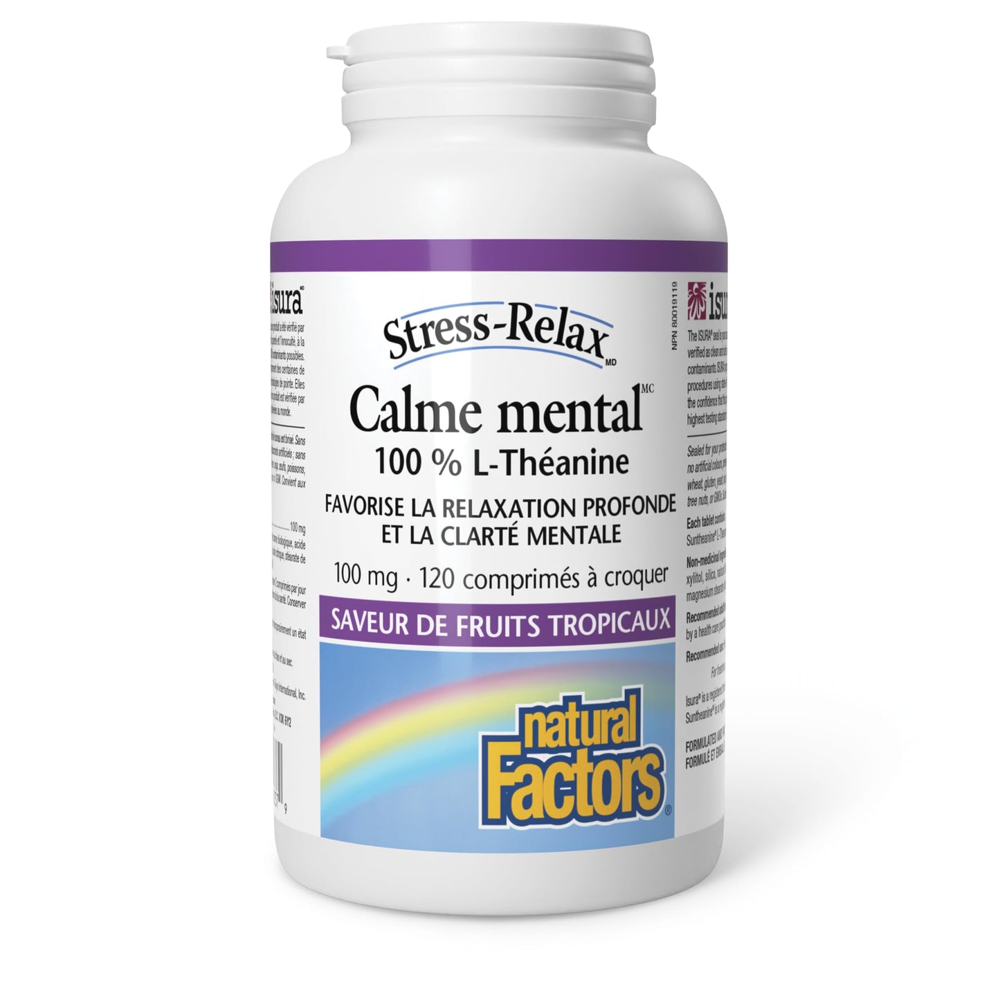 Natural Factors Stress Relax Mental Calmness, 120 Chewable Tablets, Tropical Fruit Flavour, Suntheanine L Theanine 100 mg, Promotes Deep Relaxation, Stress Relief, Proudly Canadian - Available at All In One Marketplace Canada