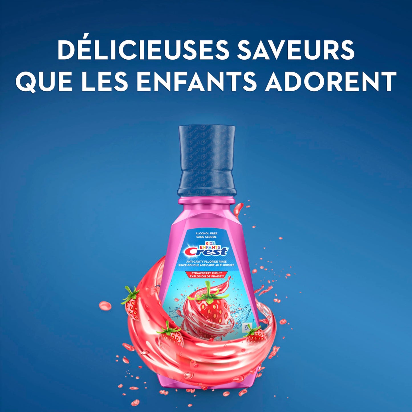 Crest Kid's Anticavity Fluoride Mouthwash, Strawberry Rush, Alcohol-Free Mouthwash for Kids 6+ to Protect Against Cavities, 4X500mL - Available at All In One Marketplace Canada