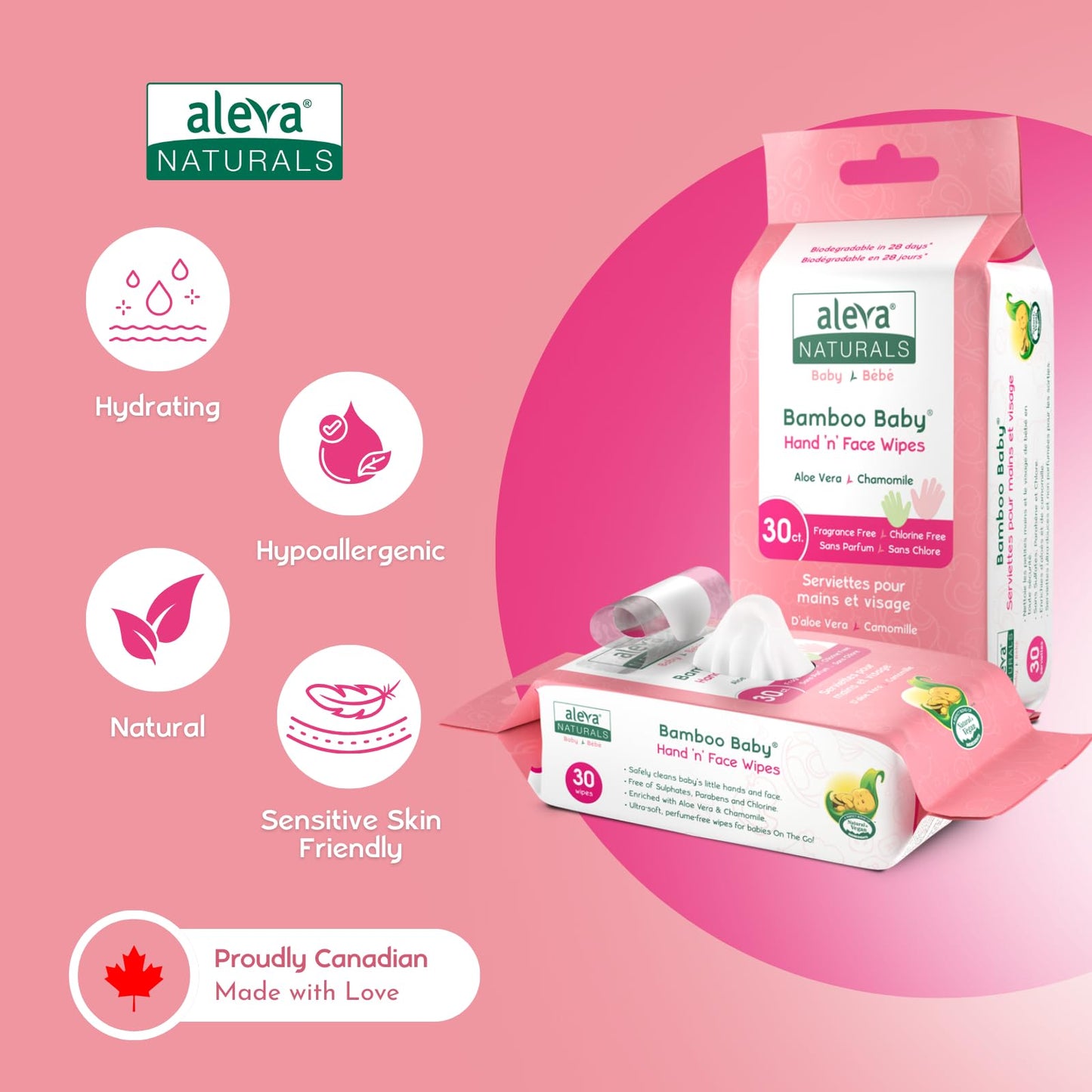Aleva Naturals Bamboo Baby Hand and Face Wipes - Natural and Organic Ingredients, Cleans and Moisturizes, Extra Strong, and Ultra Soft - Economy Pack- 30ct X 6= 180 Count, Unbleached 🍁 All In One Marketplace Canada