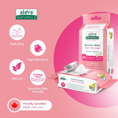Aleva Naturals Bamboo Baby Hand and Face Wipes - Natural and Organic Ingredients, Cleans and Moisturizes, Extra Strong, and Ultra Soft - Economy Pack- 30ct X 6= 180 Count, Unbleached 🍁 All In One Marketplace Canada