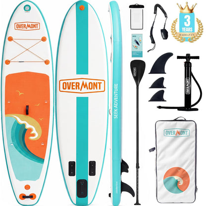 Overmont Inflatable Paddle Board 10'7" x 33" x 6", Extra Wide SUP for Adults & Beginners, 350 lb Stand Up Paddle Board with Adjustable Paddle, Pump, 3 Fins, Leash, Backpack & Repair Kit OVERMONT