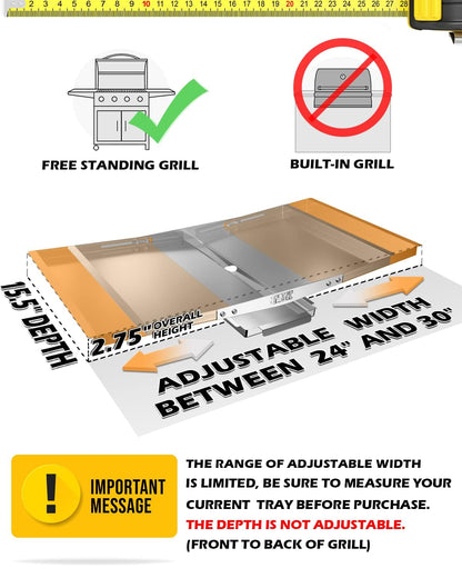 Grease Tray with Catch Pan - Adjustable Drip Pan for Gas Grill Models from Dyna Glo, Nexgrill, Expert Grill, Kenmore, BHG and More - Stainless Steel Grill Replacement Parts(Width 24"-30")