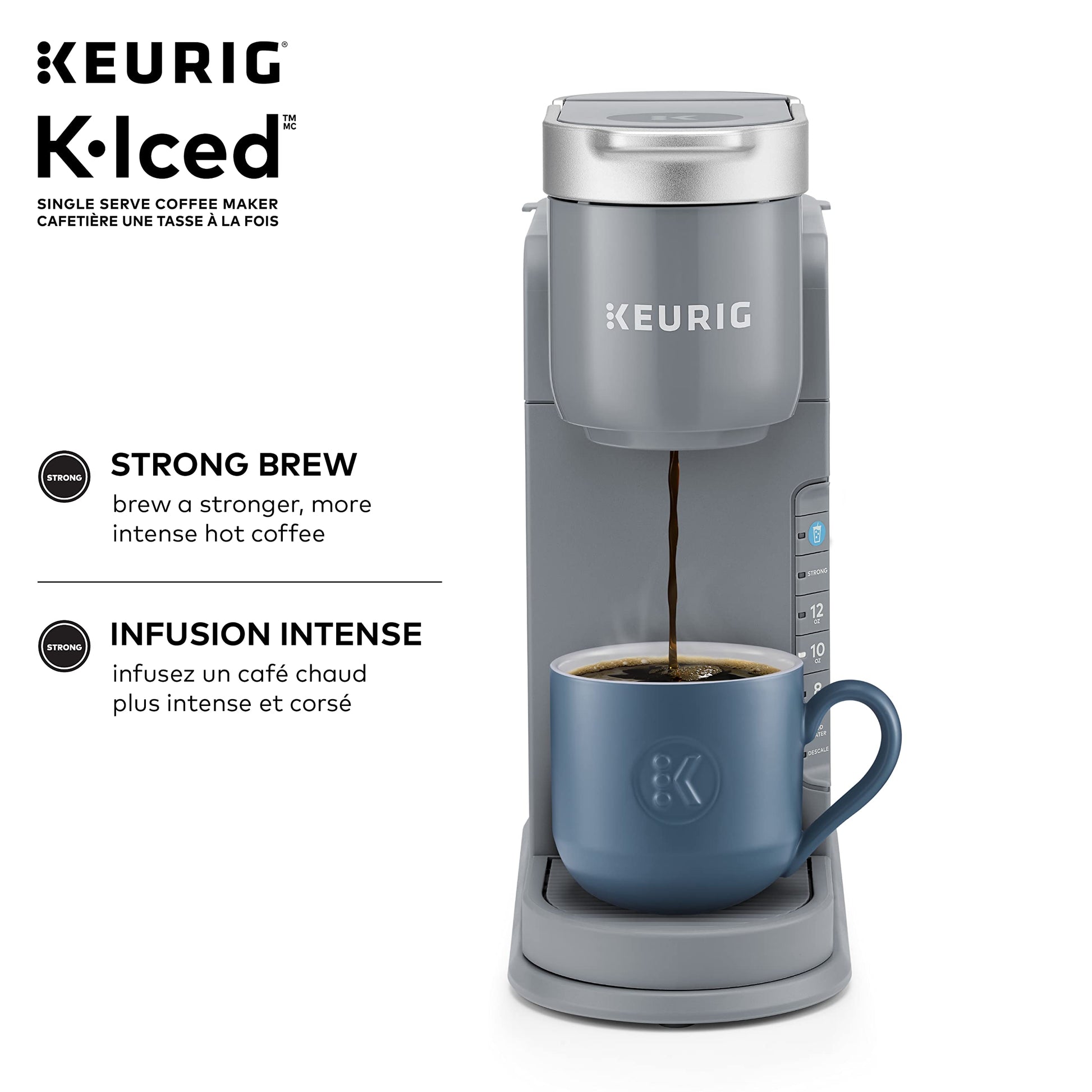 Keurig K-Iced Single Serve K-Cup Pod Coffee Maker, Featuring Simple Push Blue Button Brew Over Ice, Grey - Available at All In One Marketplace Canada
