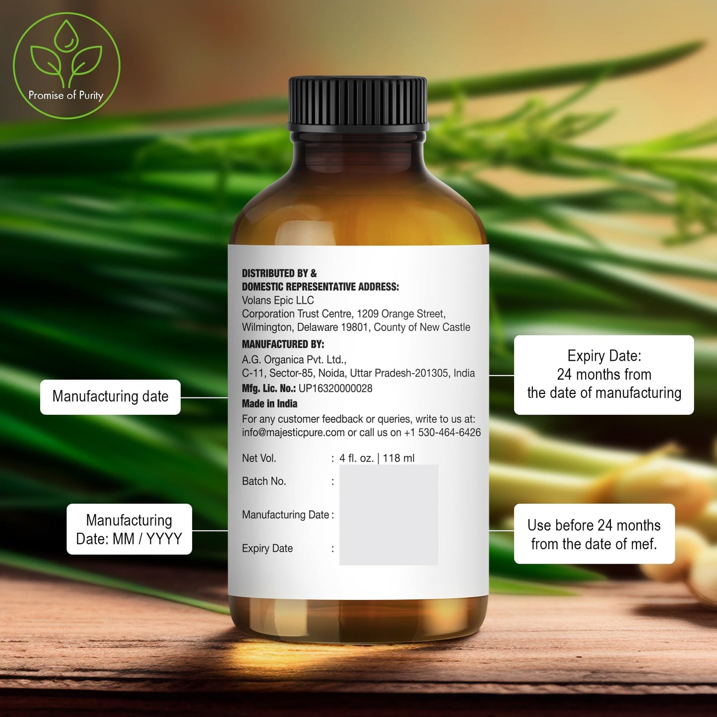 Majestic Pure Lemongrass Essential Oil - Huge 118 ml - 100% Pure and Natural Oil for Soap Making Scent- Premium Grade with Glass Dropper