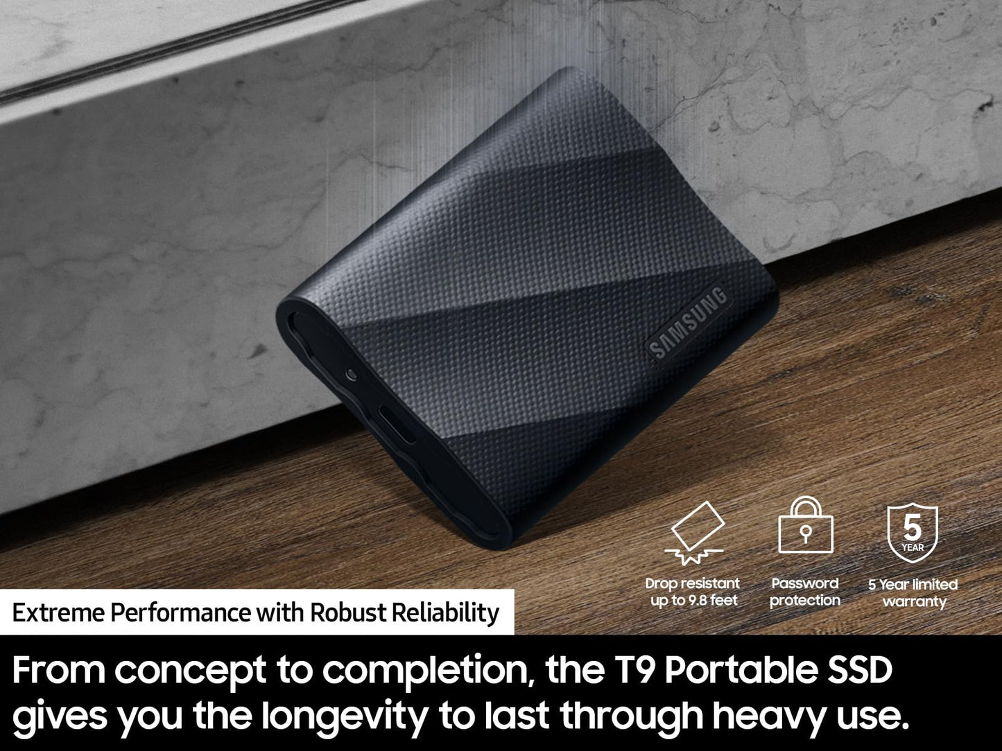 SAMSUNG T9 1TB Portable SSD, USB 3.2 Gen. 2x2, Black, Upto 2000MB/s Read Speed - MU-PG1T0B/AM [Canada Version] Samsung