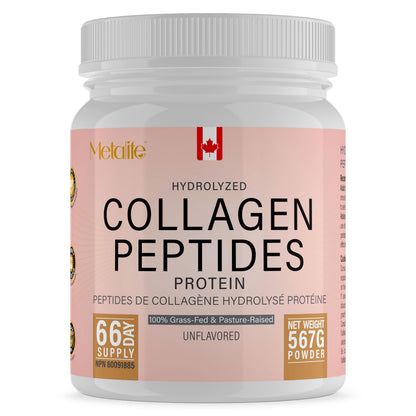 Hydrolyzed Collagen Peptides Powder (Type 1 & 3) 567g (66 Servings) – Grass-Fed Bovine, Unflavored, Made in Canada, Supports Skin, Joints, Hair & Nails - Available at All In One Marketplace Canada