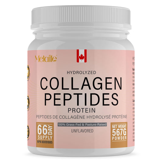 Hydrolyzed Collagen Peptides Powder (Type 1 & 3) 567g (66 Servings) – Grass-Fed Bovine, Unflavored, Made in Canada, Supports Skin, Joints, Hair & Nails - Available at All In One Marketplace Canada