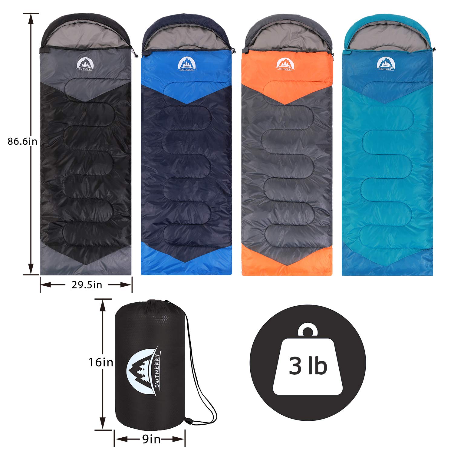 Sleeping Bag 3 Seasons (Summer, Spring, Fall) Warm & Cool Weather - Lightweight,Waterproof Indoor & Outdoor Use for Kids, Teens & Adults for Camping Hiking, Backpacking and Survival (Black Grey)