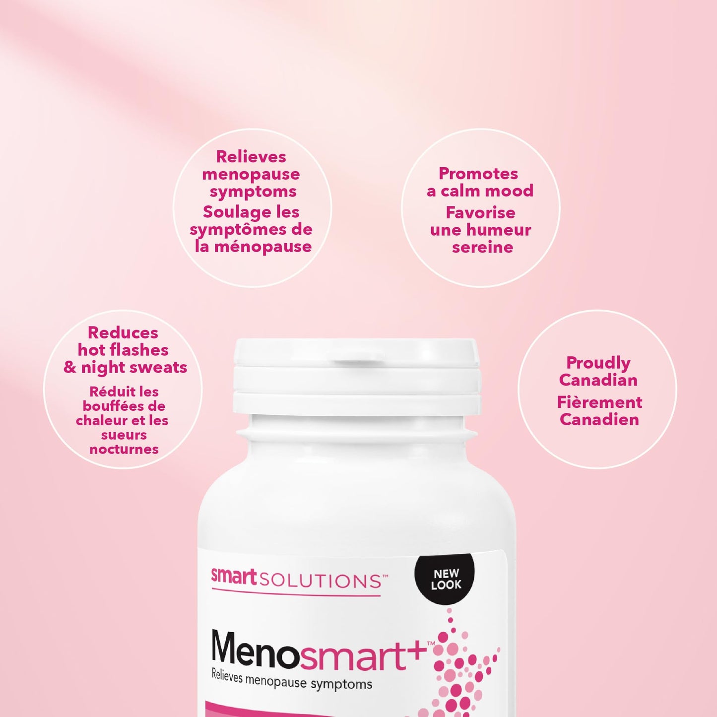 Smart Solutions Menosmart+ Vegetarian Capsules, Reduces Hot Flashes and Night Sweats, Promotes a Calm Mood, and Relieves Menopause Symptoms. With Sage, Black Cohosh, and Chasteberry, Gluten-Free, 120 Count - Available at All In One Marketplace Canada