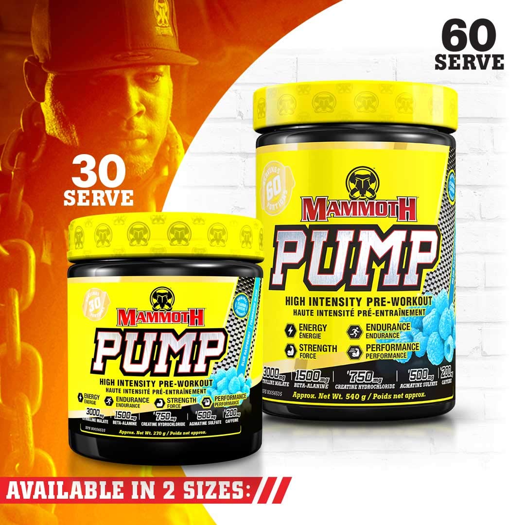 MAMMOTH PUMP – Pre Workout Powder, Superior Muscle Pumps, Increase Strength & Endurance, Explosive Power & Energy Supplement, Heightened Focus, Quick Recovery, Reduced Soreness (30 Serves, Blue Raspberry) MAMMOTH